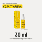 Siero viso multivitaminico, cosa ti arriva. 30 ml, flacone con contagocce e scatola.