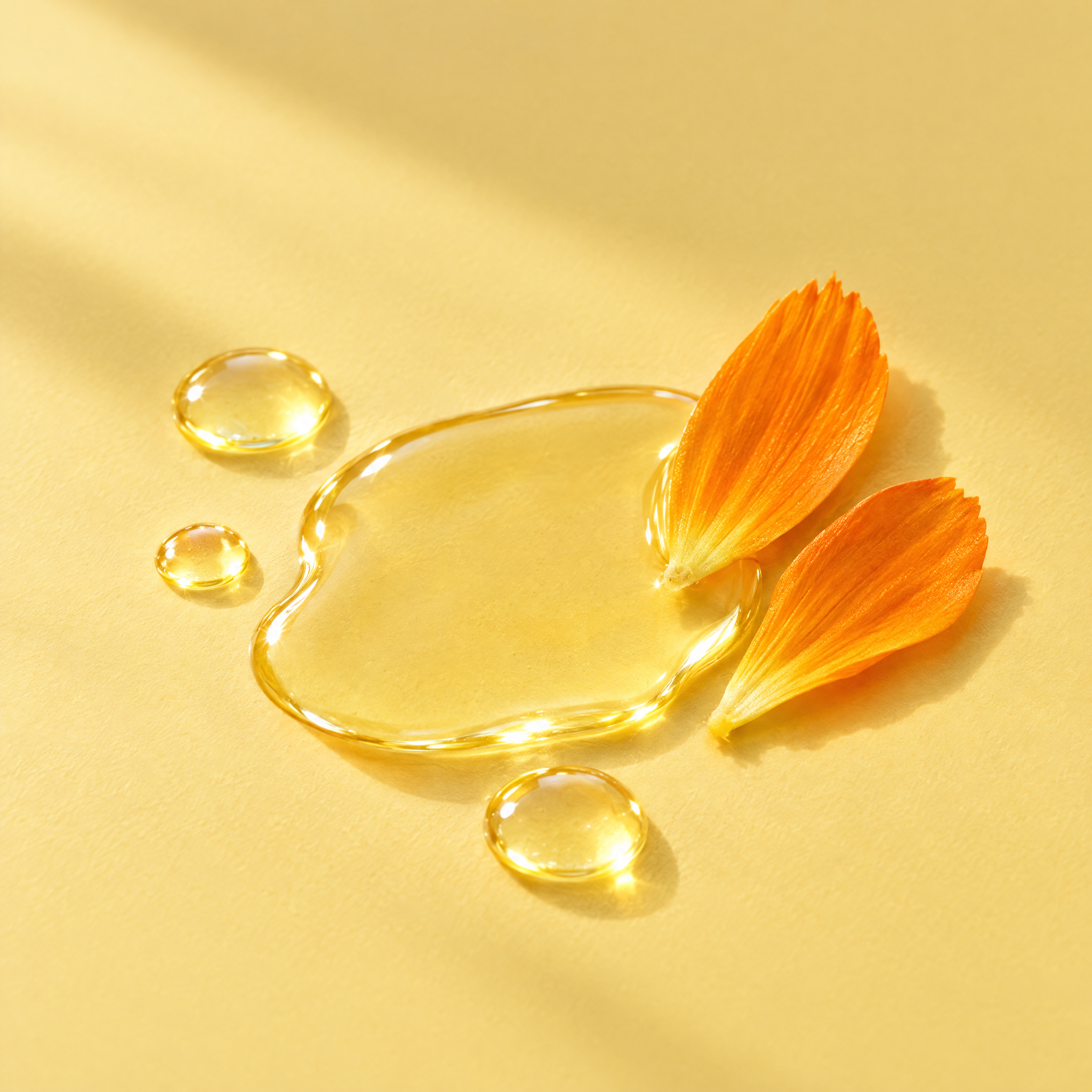 Gocce di olio viso alla calendula con petali di calendula