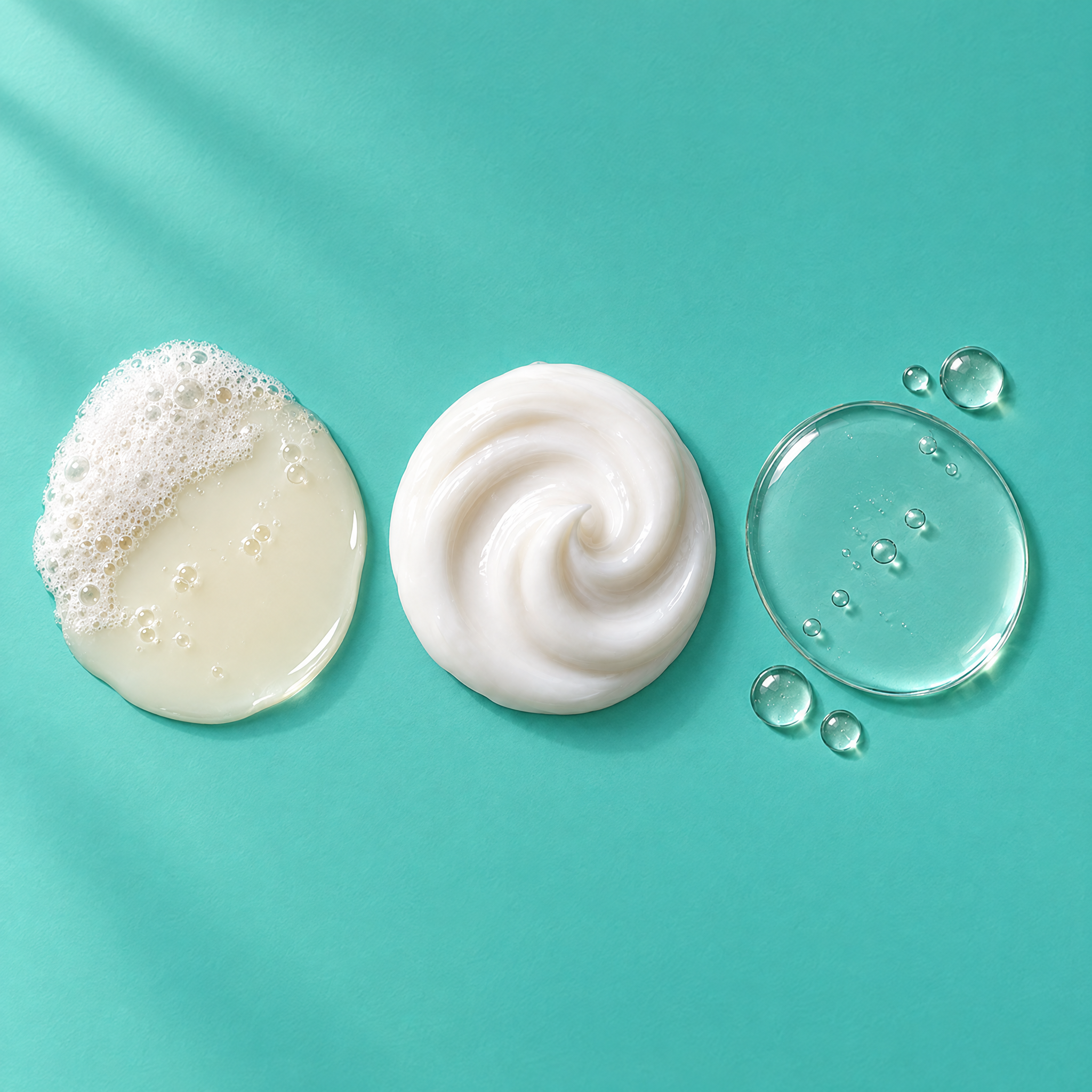 Le tre texture della routine capelli: shampoo, balsamo e olio
